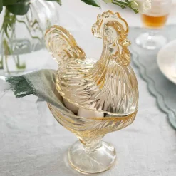 Skåler>HADELAND GLASSVERK Glasshane m/Lokk Gul 28cm