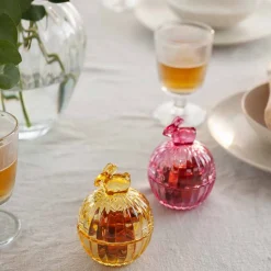 Skåler>HADELAND GLASSVERK Glasskål m/Lokk Hare Rosa 12,5cm