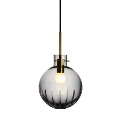 Taklamper|Lamper Fra Hadeland Glassverk>HADELAND GLASSVERK Krystallkule Taklampe Stor Stjerne Røkgrå