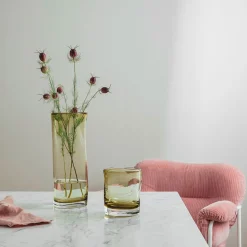 Dekor|Lys>HADELAND GLASSVERK Sine Vase / Lyslykt 12,5 x10,5cm Oliven