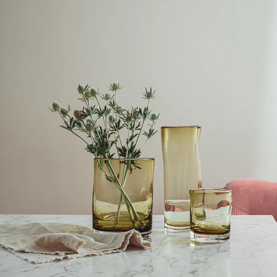 Dekor|Lys>HADELAND GLASSVERK Sine Vase / Lyslykt 12,5 x10,5cm Oliven
