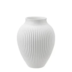 Vaser|Dekor>KNABSTRUP KERAMIK Vase 20cm Riflet Hvit
