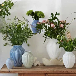 Vaser|Dekor>KNABSTRUP KERAMIK Vase 20cm Riflet Hvit