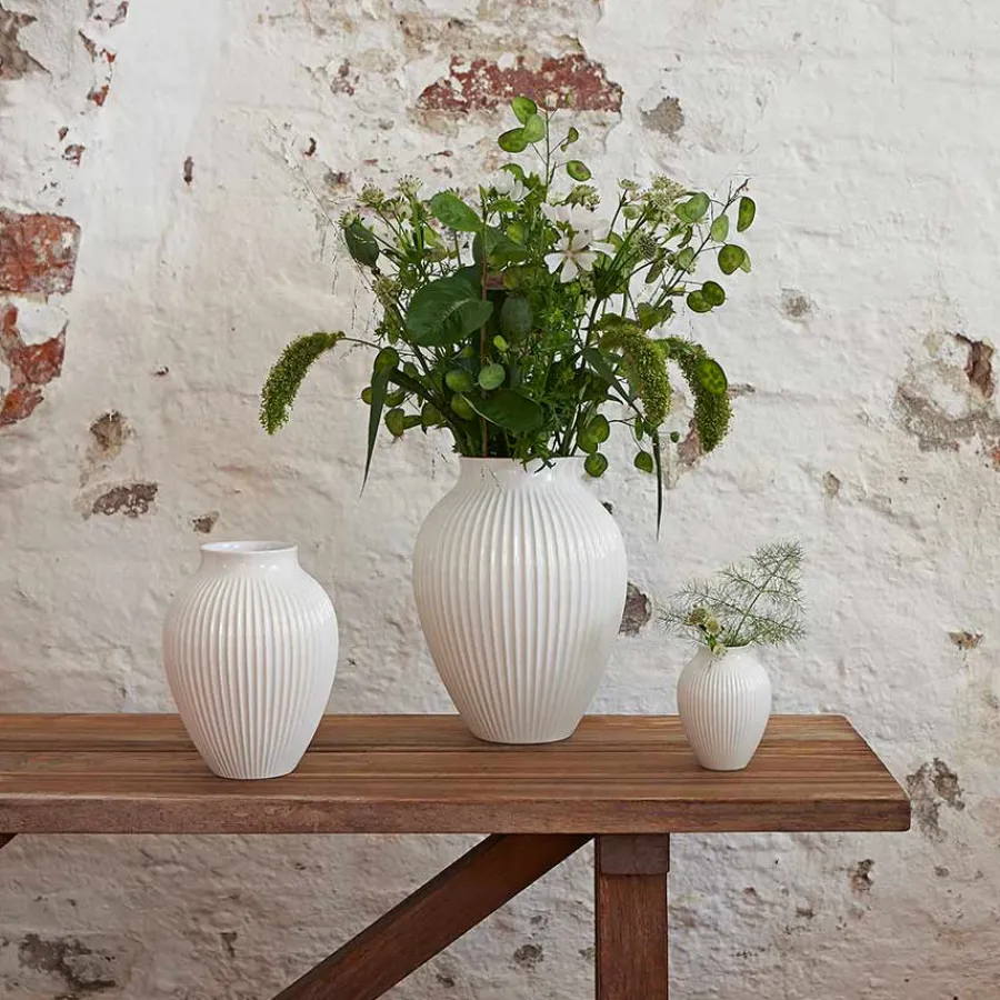 Dekor|Vaser>KNABSTRUP KERAMIK Vase 12,5cm Riflet Hvit