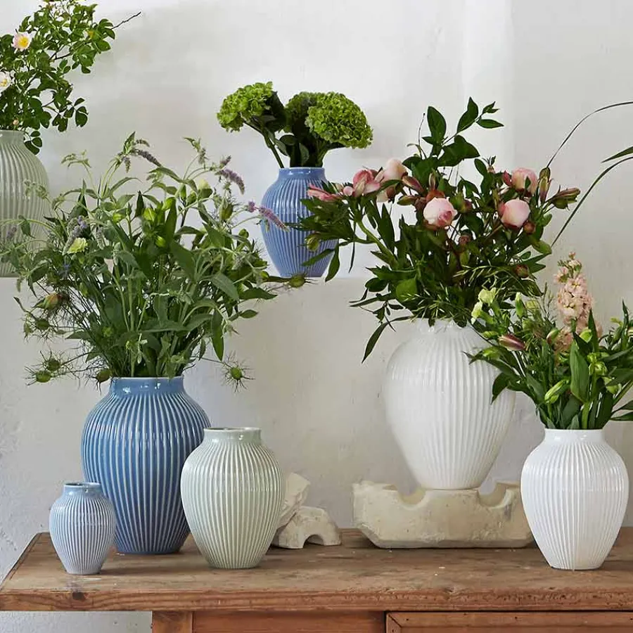 Dekor|Vaser>KNABSTRUP KERAMIK Vase 12,5cm Riflet Hvit