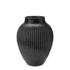 Dekor|Vaser>KNABSTRUP KERAMIK Vase 20cm Riflet Svart