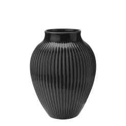 Dekor|Vaser>KNABSTRUP KERAMIK Vase 20cm Riflet Svart