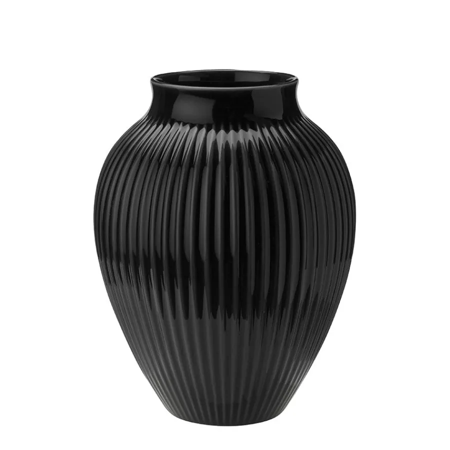 Dekor|Vaser>KNABSTRUP KERAMIK Vase 27cm Riflet Svart