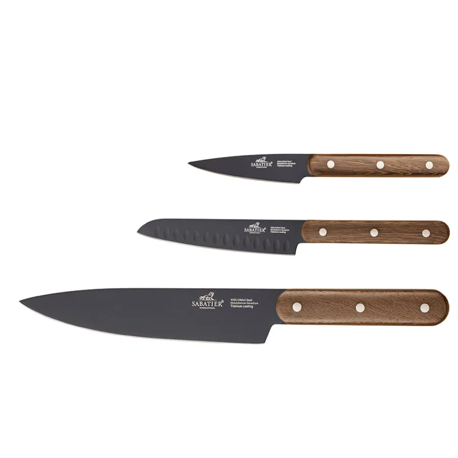 Kniver>LION SABATIER Phenix Knivsett 3 Deler Sort/Valnøtt