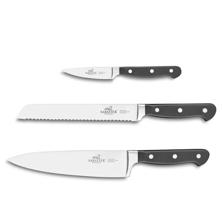 Kniver>SABATIER Lion Pluton Knivsett 3 kniver stål/sort