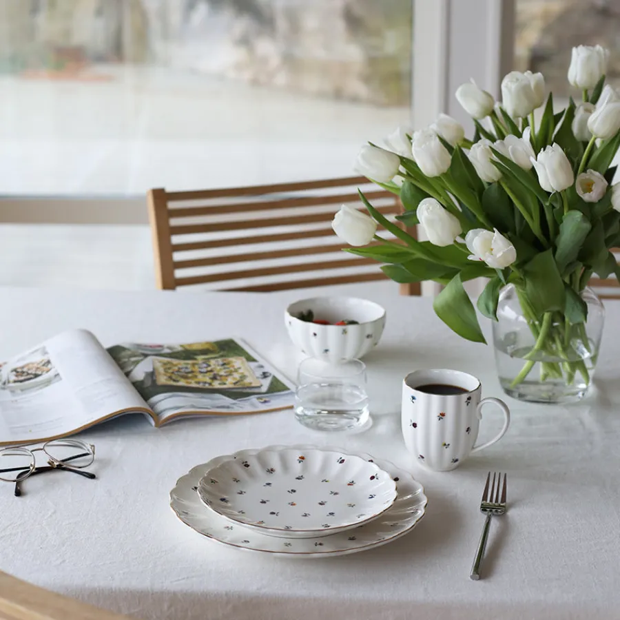 Skåler|Dessertskåler>NOVA Lilly Bolle m/Blomster og Gullkant 13cm Hvit
