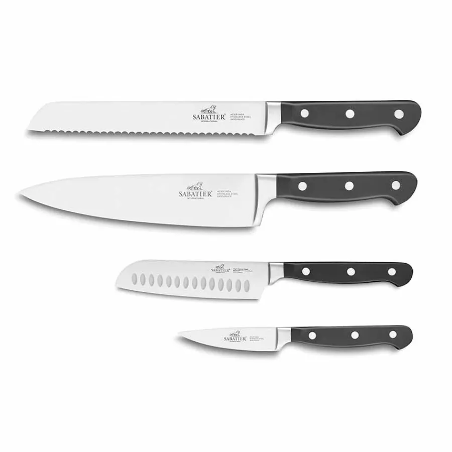 Kniver>SABATIER Pluton Knivsett 4 Kniver Sort