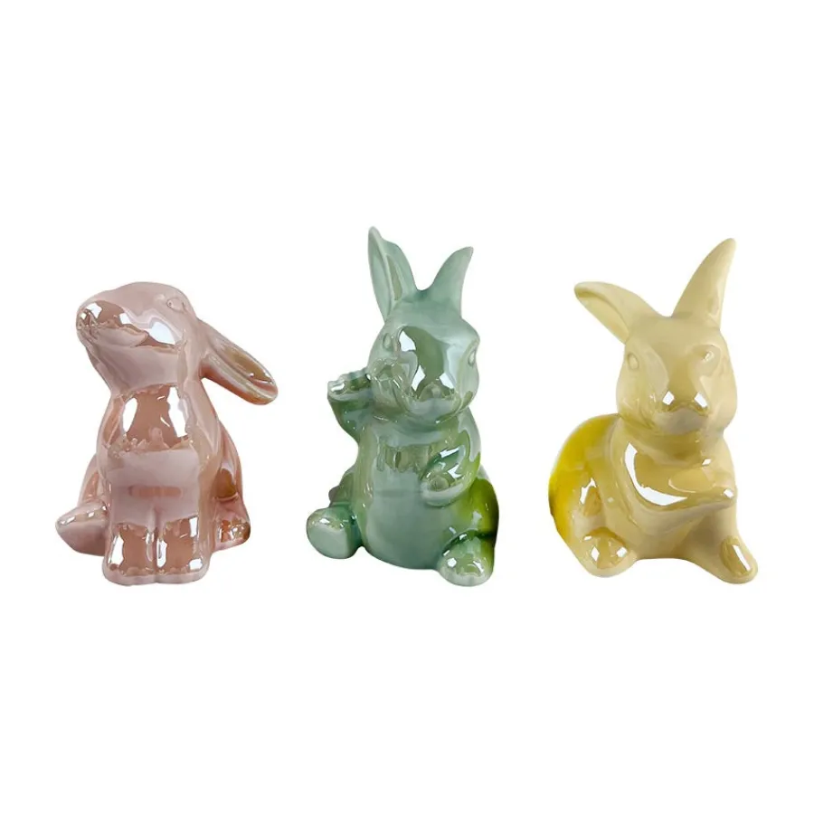 Dekor>SEASONS Påskeharer 3pk i Pastellfarger