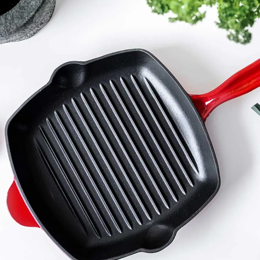 Støpejern>CHRISTIANIA 1739 Rød grillpanne i støpejern