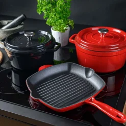 Støpejern>CHRISTIANIA 1739 Rød grillpanne i støpejern