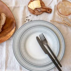 Asjetter>PORSGRUNDS PORSELÆNSFABRIK TALLERKEN FLAT 22 CM GRÅ - 4PK