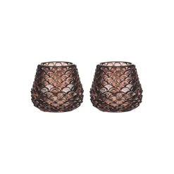 Lys>CHRISTIANIA 1739 Telysholder Furu Glass 6,5cm Brun 2pk