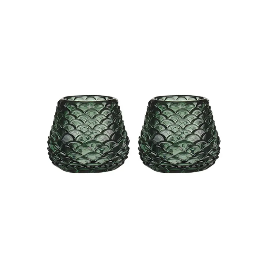 Lys>CHRISTIANIA 1739 Telysholder Furu Glass 6,5cm Grønn 2pk